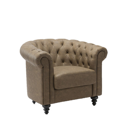 Anji Carlford OEM Brown Chesterfield Chair, Velvet/PU Leather Hotel Round Lobby Tub Chair for Living Room