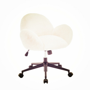 Fur Make-Up Modern Office Chair in Cream,  Home Office Decoration Faux Sheep Skin Fur Fabric Accent Chair, Armchair