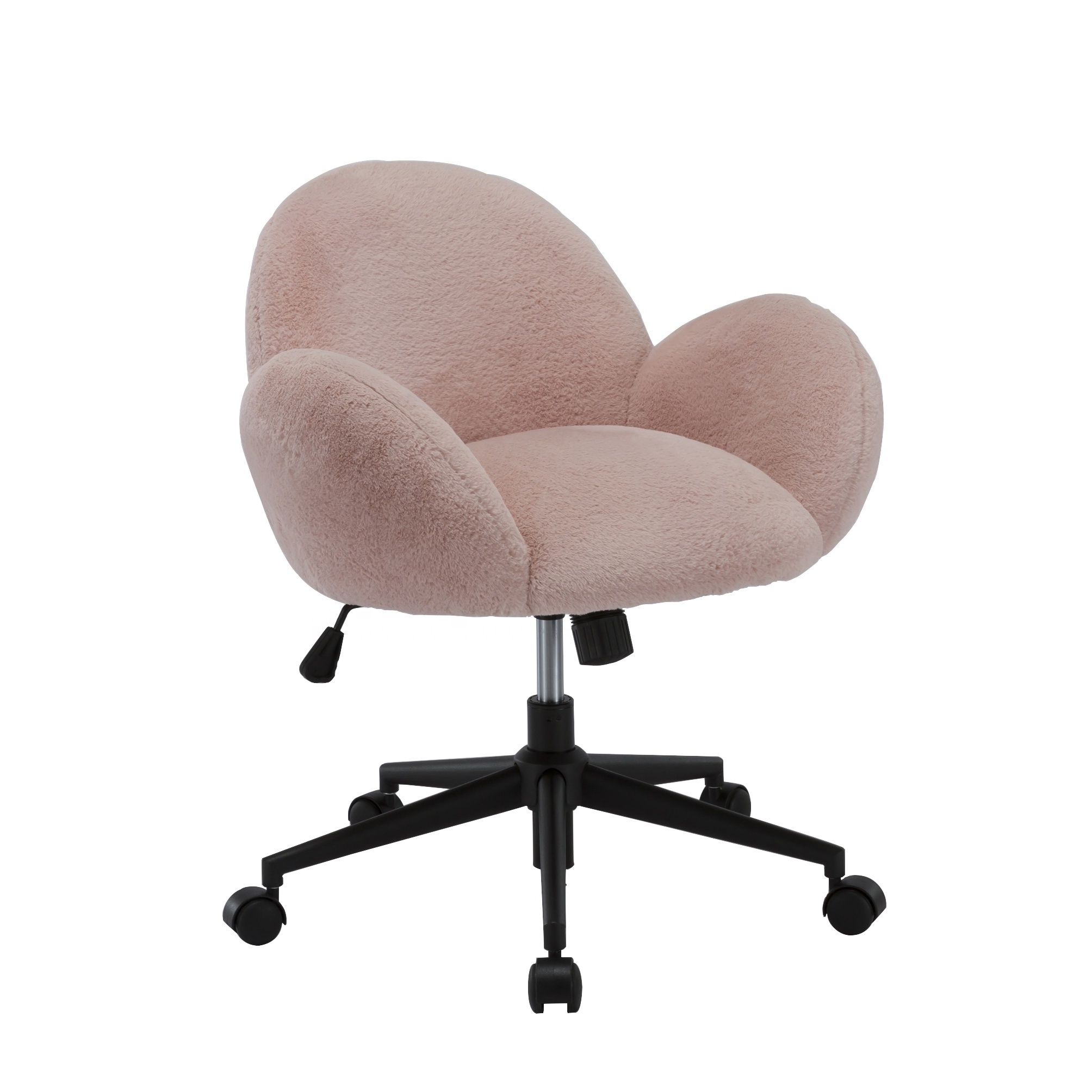 Fur Make-Up Modern Office Chair in Cream,  Home Office Decoration Faux Sheep Skin Fur Fabric Accent Chair, Armchair