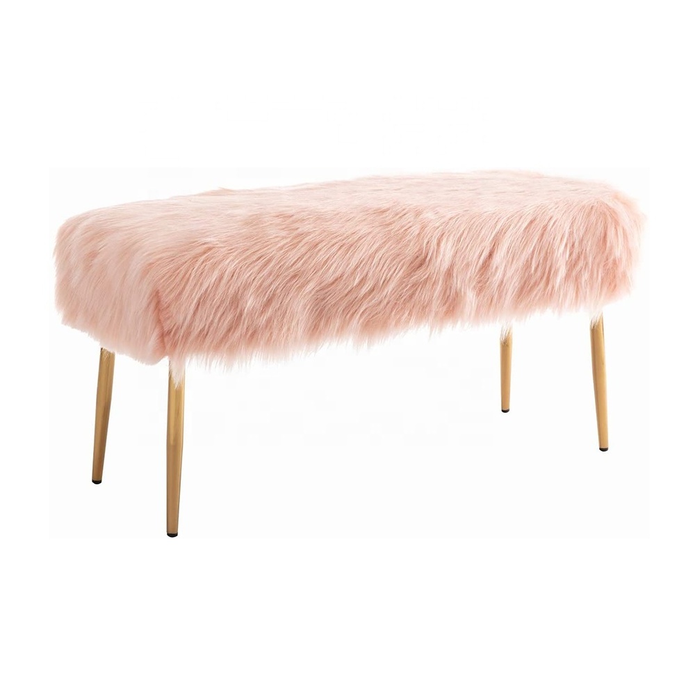 CARLFORD Outdoor Furniture Modern Foot Stool Dressing Stool Patio Bench Bedroom Faux Fur Bench