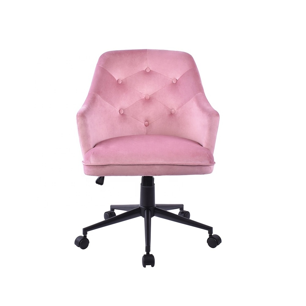 French Style Fashion Velvet Pink Swivel Office Chair for Home Use