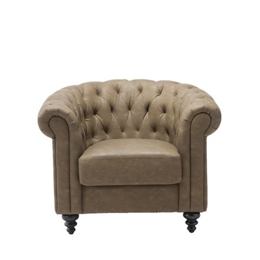 Anji Carlford OEM Brown Chesterfield Chair, Velvet/PU Leather Hotel Round Lobby Tub Chair for Living Room