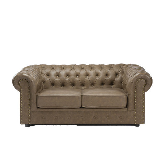 Anji Carlford OEM Brown Chesterfield Chair, Velvet/PU Leather Hotel Round Lobby Tub Chair for Living Room