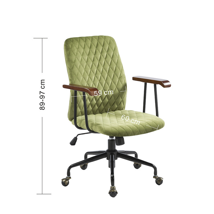 Anji High Back Green Velvet Office Chair New Design Velvet Swivel Task Chair