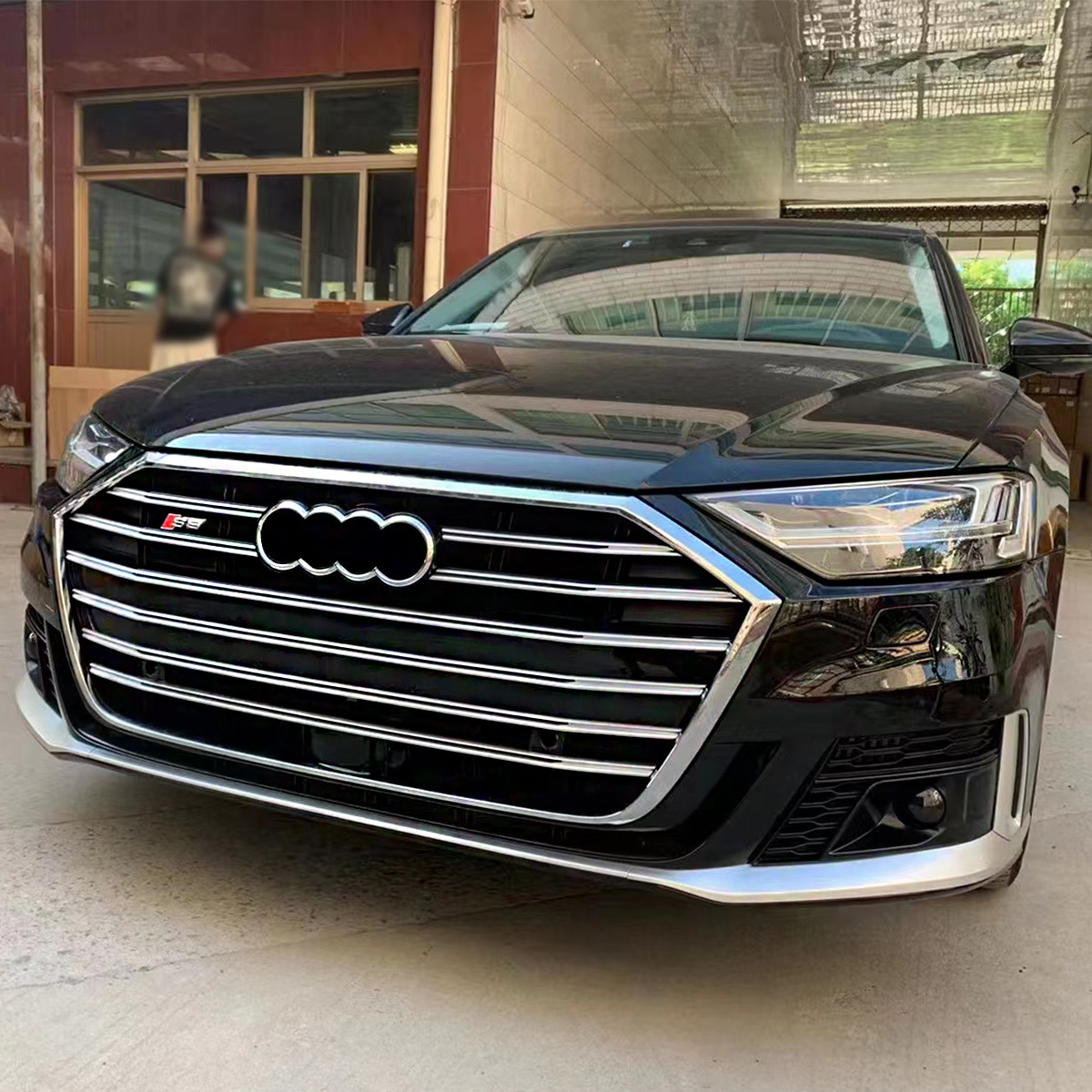 Front bumper assembly with grille for Audi A8 D5 2019-2022 upgrade to S8 style body kit include rear diffuser with tips