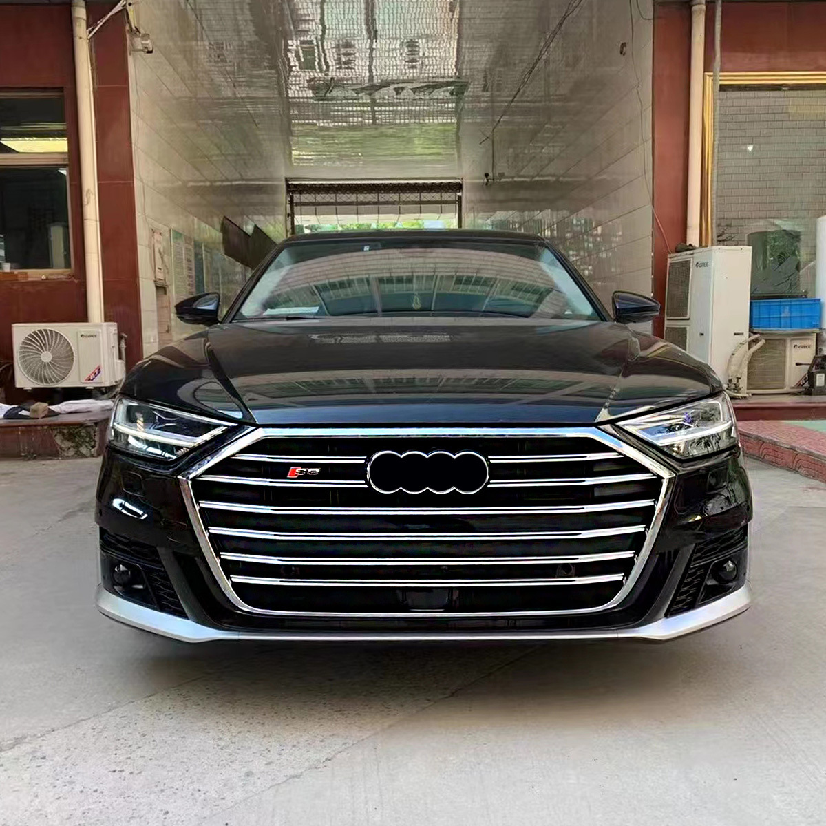 Front bumper assembly with grille for Audi A8 D5 2019-2022 upgrade to S8 style body kit include rear diffuser with tips