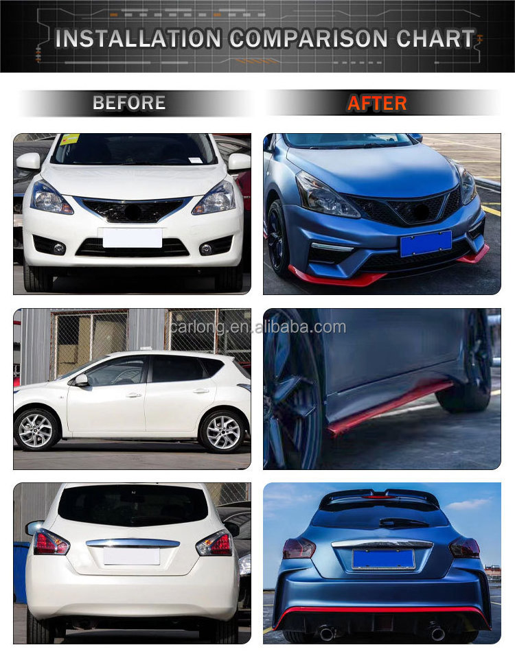 Conversion Nismo Style Bumper Kit For Nissan Tiida Hatchback 2011-2015 Front Facelift Rear Bumper Car Parts Side Skirts Body Kit