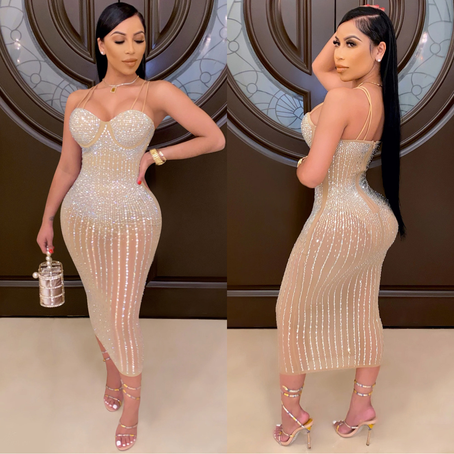 club maxi bodycon long ladies cocktail stylish sexy mesh night for woman summer casual dresses lady party 2021 diamond dress