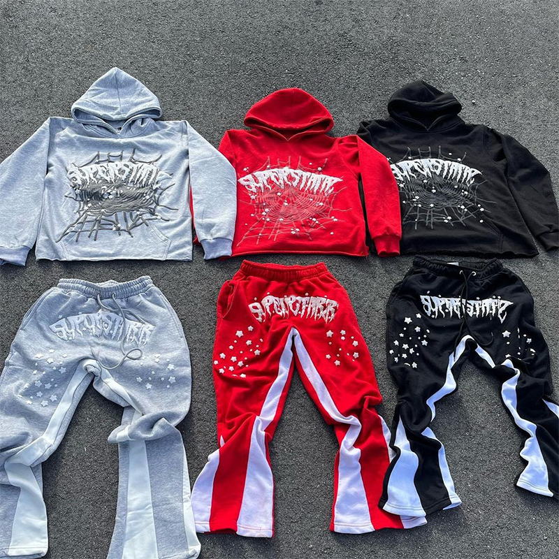 N138 OEM Streetwear Sweat Suits unisex streetwear y2k ninja hoodie men Tracksuit Set  Flared Sweatpants And Hoodie Set