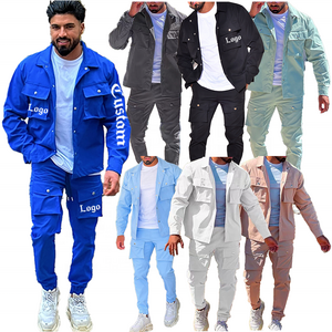 Q335 OEM streetwears cargo set custom sweatpants men jacket fall winter products 2023 stacked cargo pants men tracksuits set