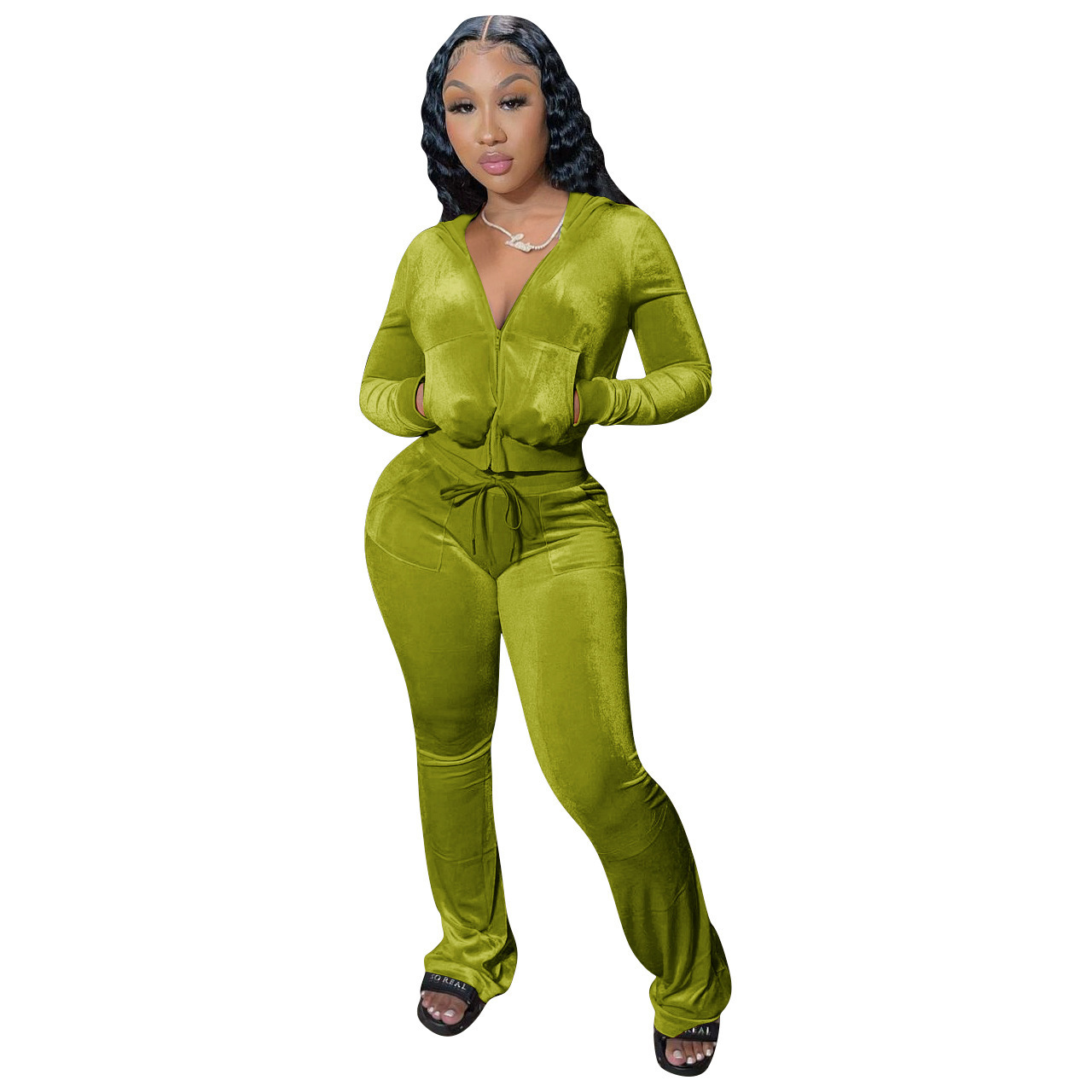 W3 custom velvet womens two piece lady tracksuits for women sweatsuit set velour tracksuit