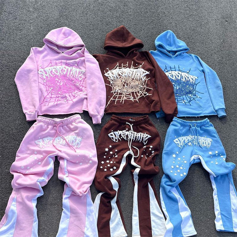 N138 OEM Streetwear Sweat Suits unisex streetwear y2k ninja hoodie men Tracksuit Set  Flared Sweatpants And Hoodie Set