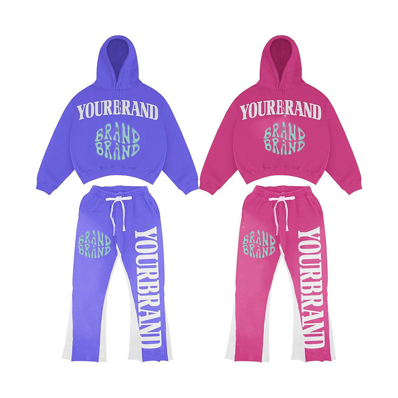 L375 OEM Wholesale 2023 Custom Logo Sweat Suits joggers Men Two Pieces Winter Flare Pants Sets Hoodies Tracksuits Sweatsuit