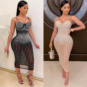 club maxi bodycon long ladies cocktail stylish sexy mesh night for woman summer casual dresses lady party 2021 diamond dress