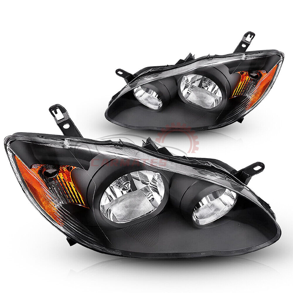 Headlamp For 2003-2008 Toyota Corolla Amber Assembly Pair Black Bezel Headlights Replacement T02502154 8115002200