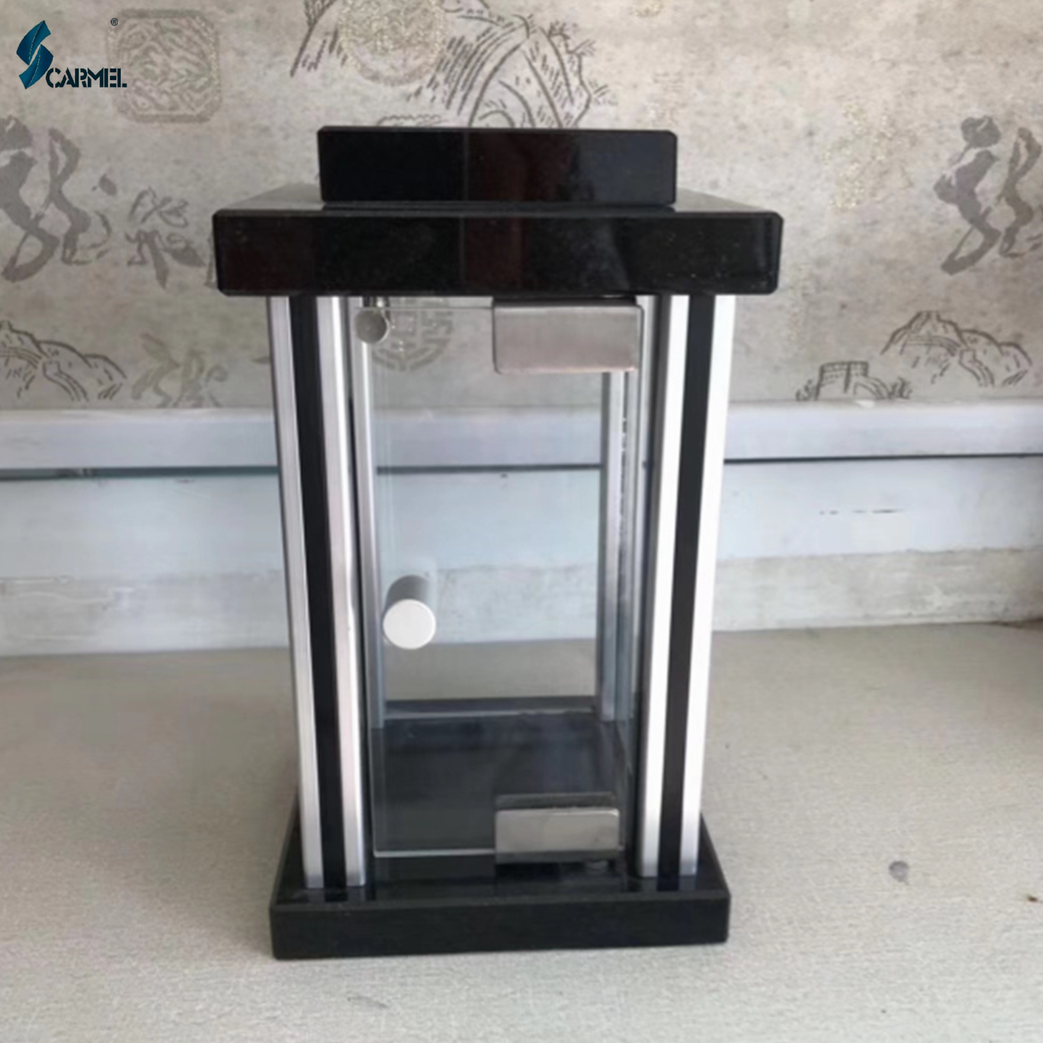 European Style Cemetery Usage Memorial Black Granite Lantern Polished Grave Natural Stone Lantern For Gravestone