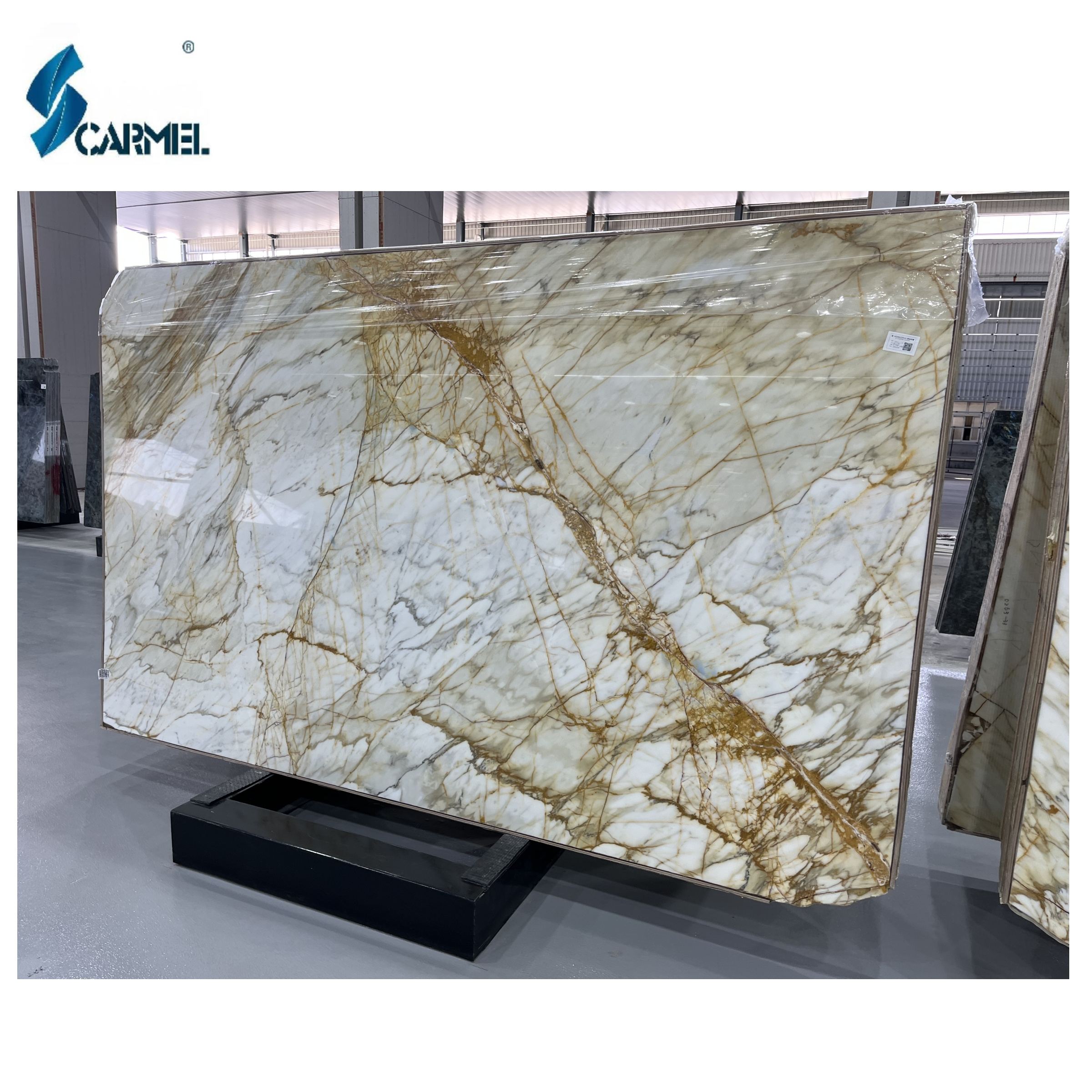 Factory Direct Bookmatched Gold Carara Calacatta Oro Slab Bookmatched Marble Tiles Gold Vain Vein White Estremoz Italy Marble