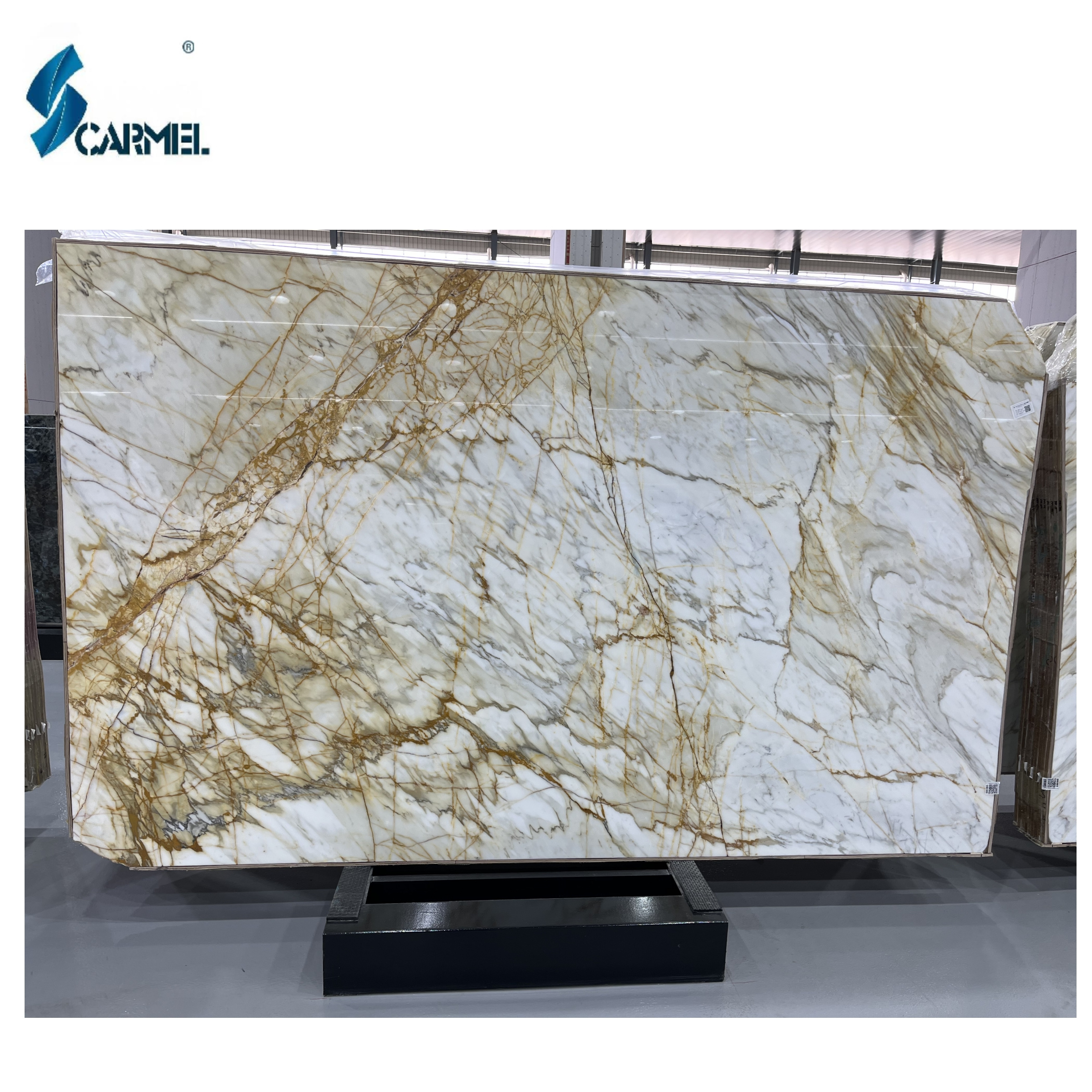 Factory Direct Bookmatched Gold Carara Calacatta Oro Slab Bookmatched Marble Tiles Gold Vain Vein White Estremoz Italy Marble