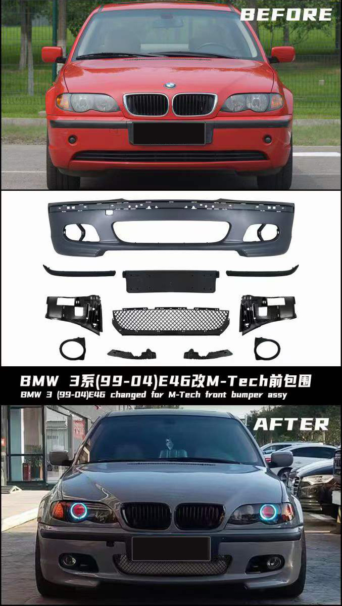 E46 MT Style M-Tech Front Bumper Car Exterior Accessories Front Bumper Body Kits For BMW 3 Series E46 1999-2004