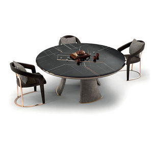 Italian Luxury Dining Room Sets Table And Chair Black Round Marble Modern Dining Room Set