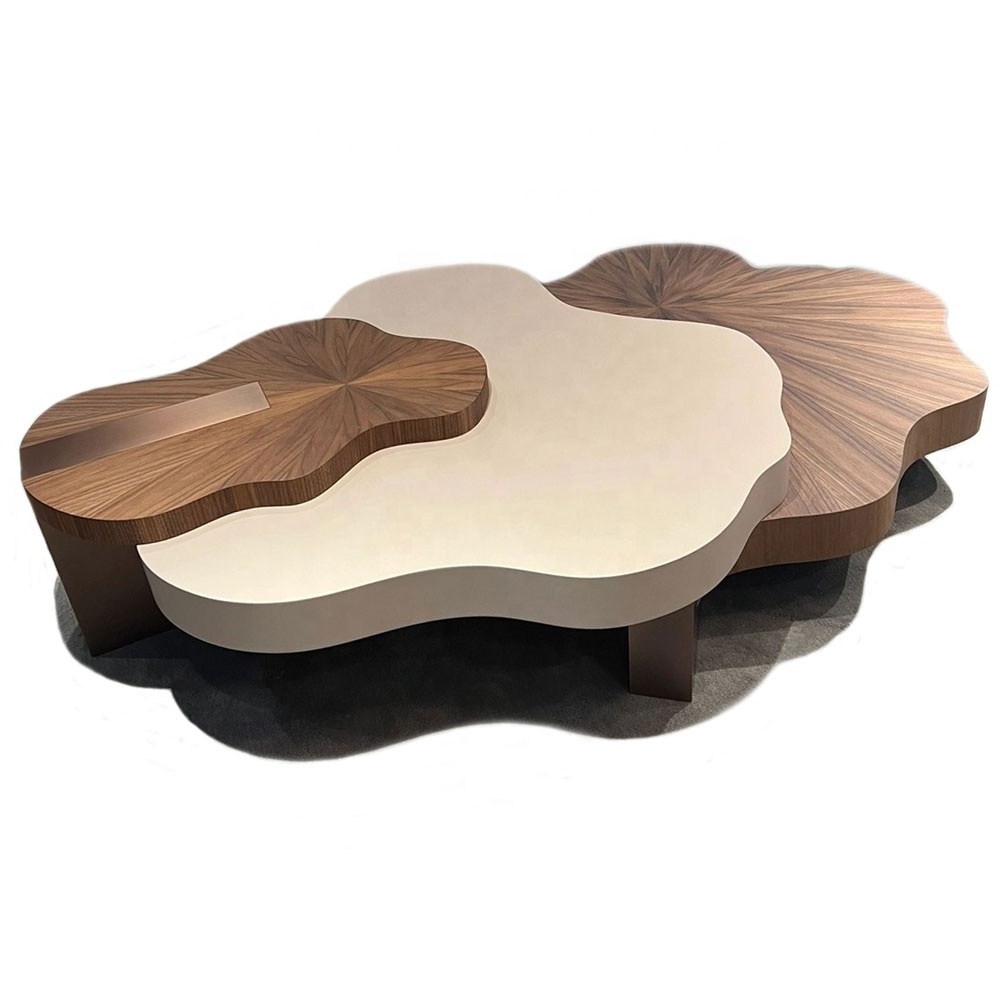 Modern european walinut wood coffee table simple nenuphar cloud center coffee table and 2 sides table set