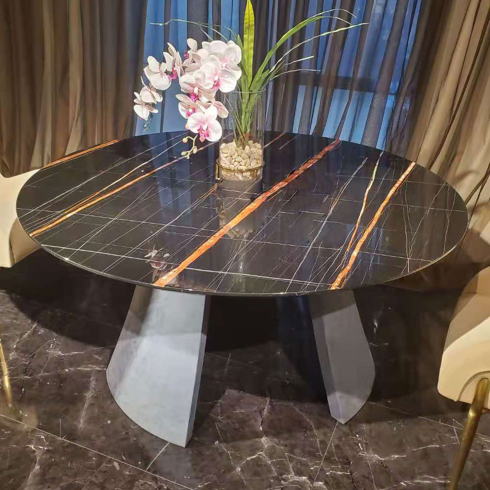 Italian Luxury Dining Room Sets Table And Chair Black Round Marble Modern Dining Room Set