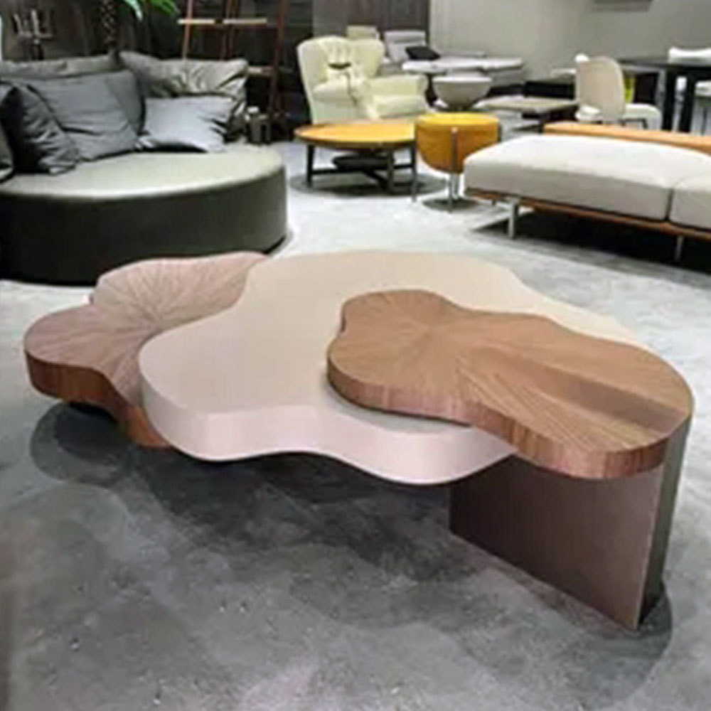 Modern european walinut wood coffee table simple nenuphar cloud center coffee table and 2 sides table set