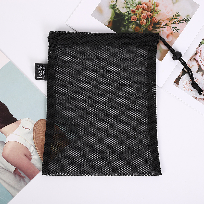 custom black small nylon mesh pouch mesh drawstring bag