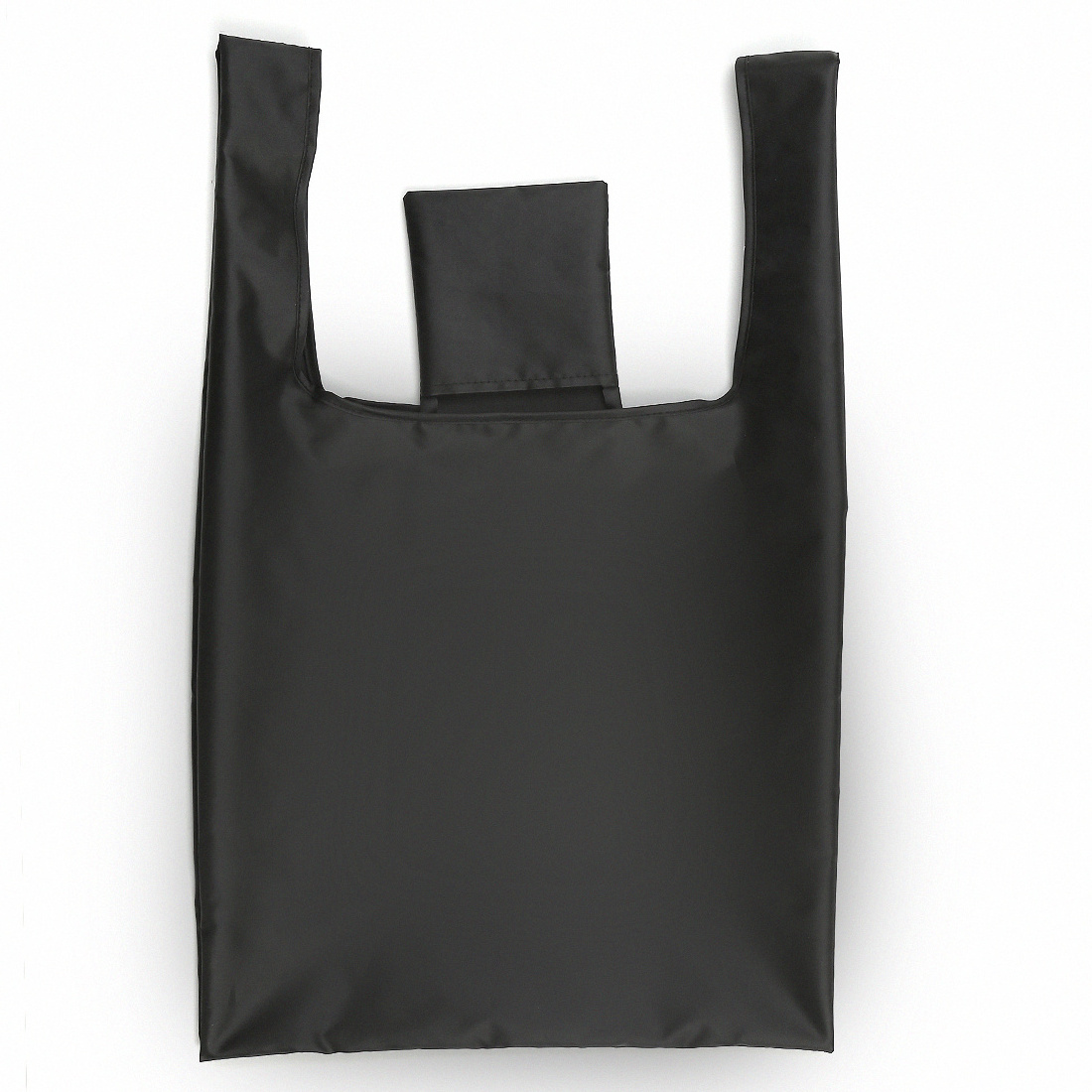 customized 190t black polyester taffeta folding shopping tote bag with square pouch