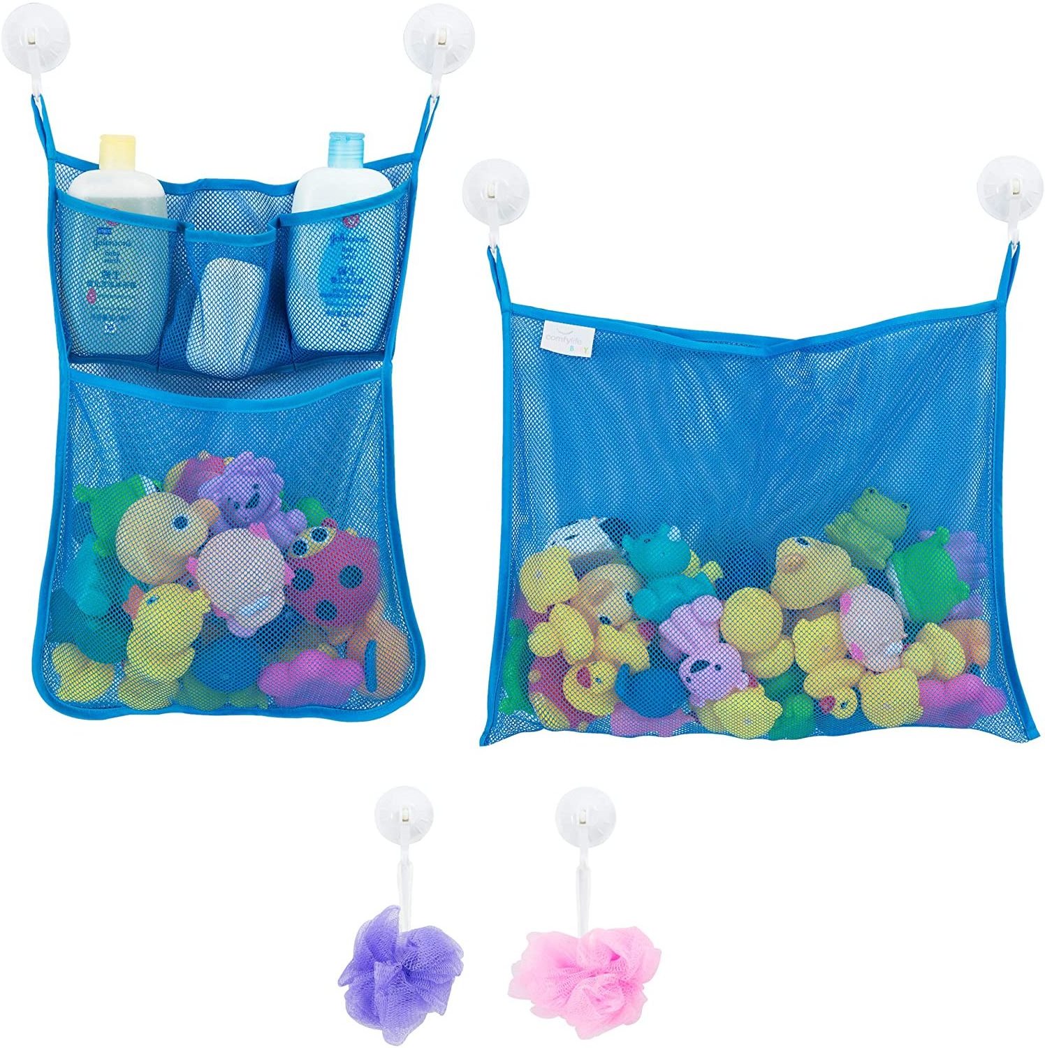 Bath Toy organizer Mesh Bag Baby bathtub Hanging Storage Bag Quick Drying Bathroom Shower Caddy Net Bag With Suction Cups