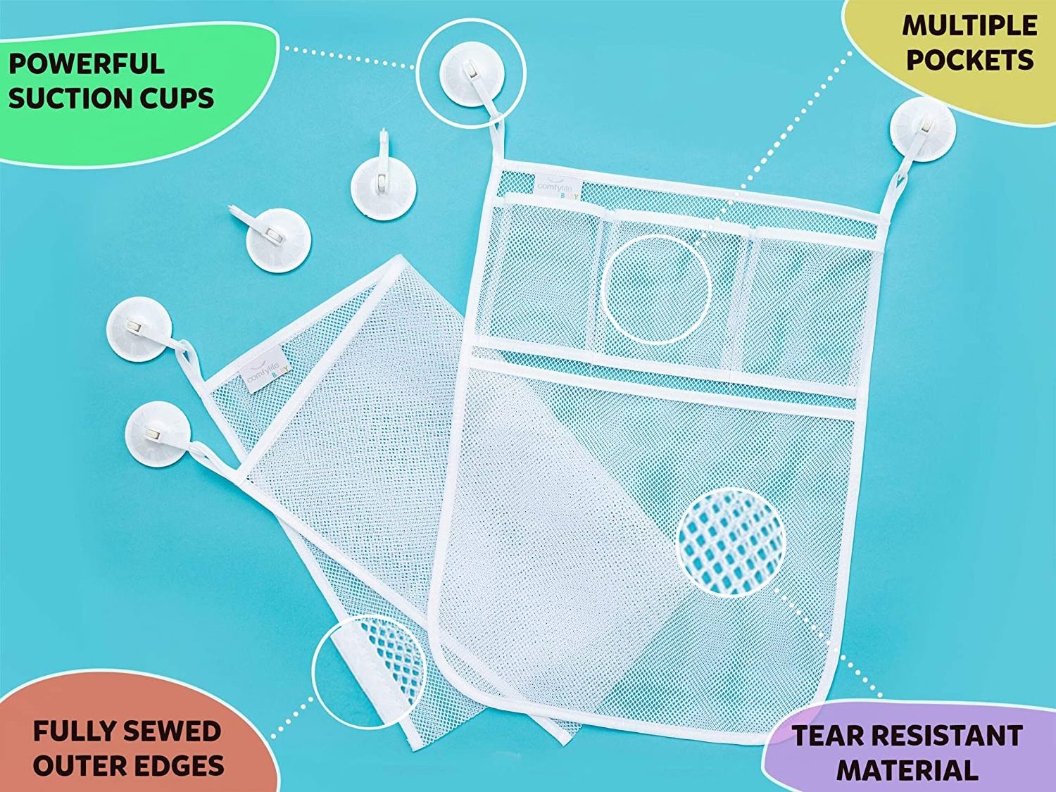 Bath Toy organizer Mesh Bag Baby bathtub Hanging Storage Bag Quick Drying Bathroom Shower Caddy Net Bag With Suction Cups