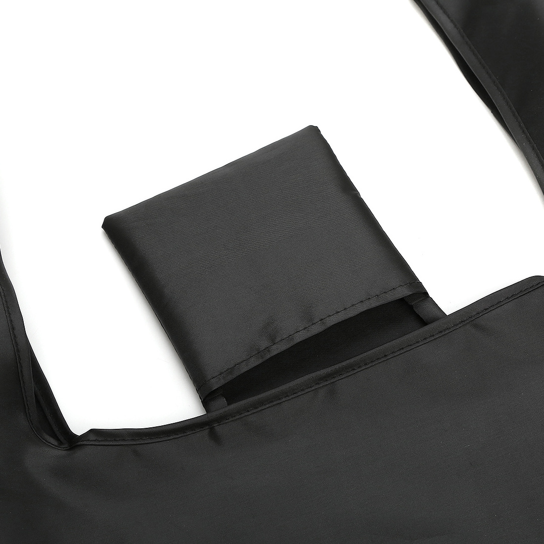 customized 190t black polyester taffeta folding shopping tote bag with square pouch