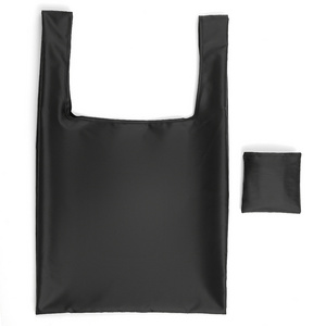 customized 190t black polyester taffeta folding shopping tote bag with square pouch