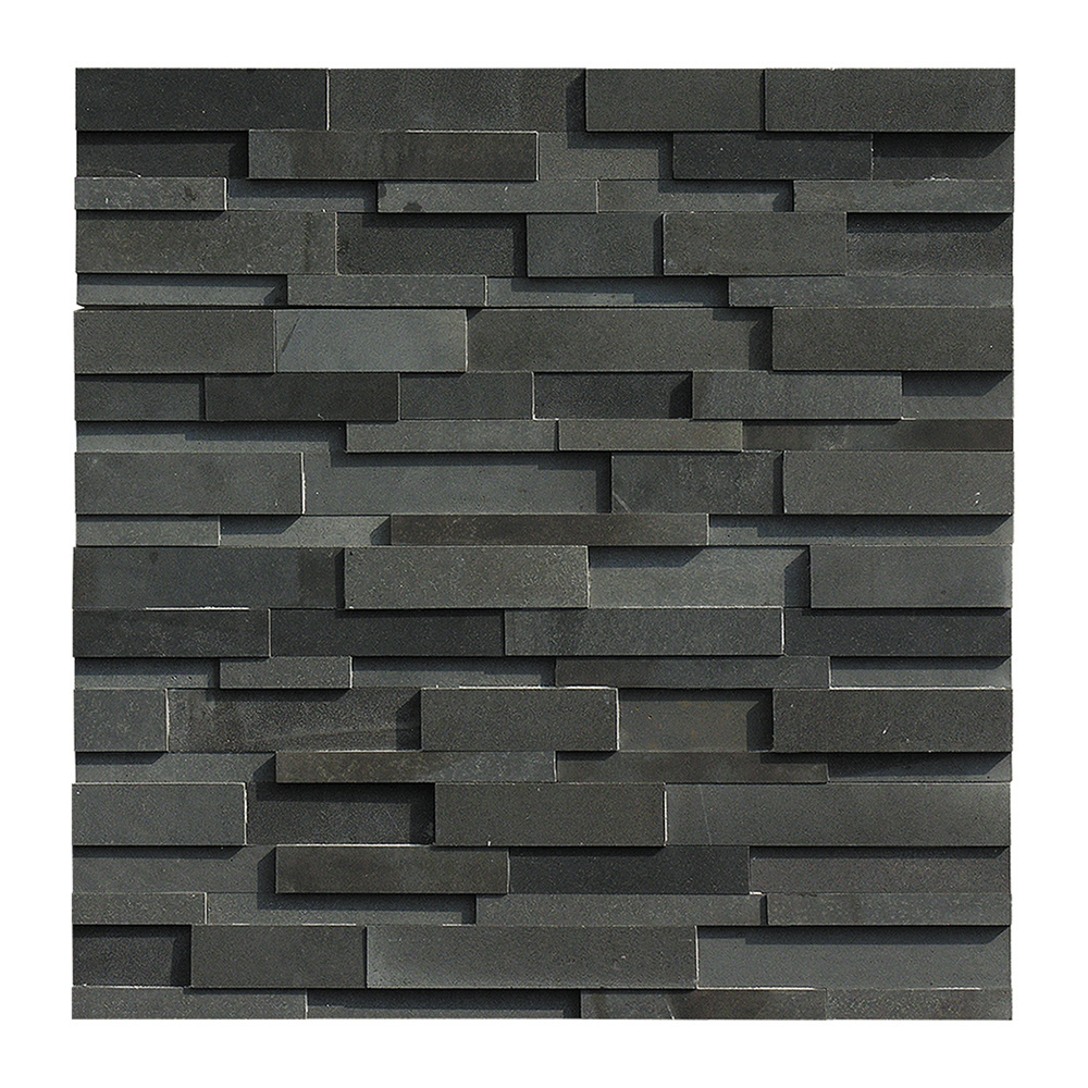 Honed black Basalt / Lavastone Stacked Ledger stone panels