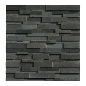 Honed black Basalt / Lavastone Stacked Ledger stone panels