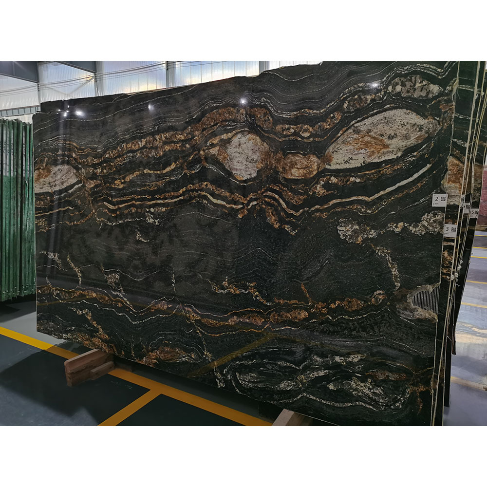 Natural real Black with gold Matrix Titanium Granite slabs Magma Gold Granite  for  cabinet top