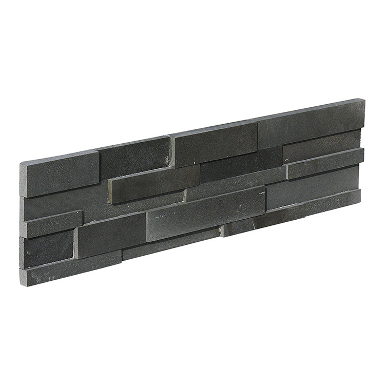 Honed black Basalt / Lavastone Stacked Ledger stone panels