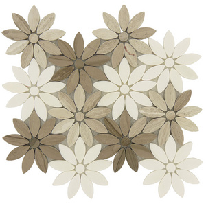 Mix color Waterjet Flooring Flower Marble Mosaic Black Mixed White Wall Floor Border Countertop Backsplash