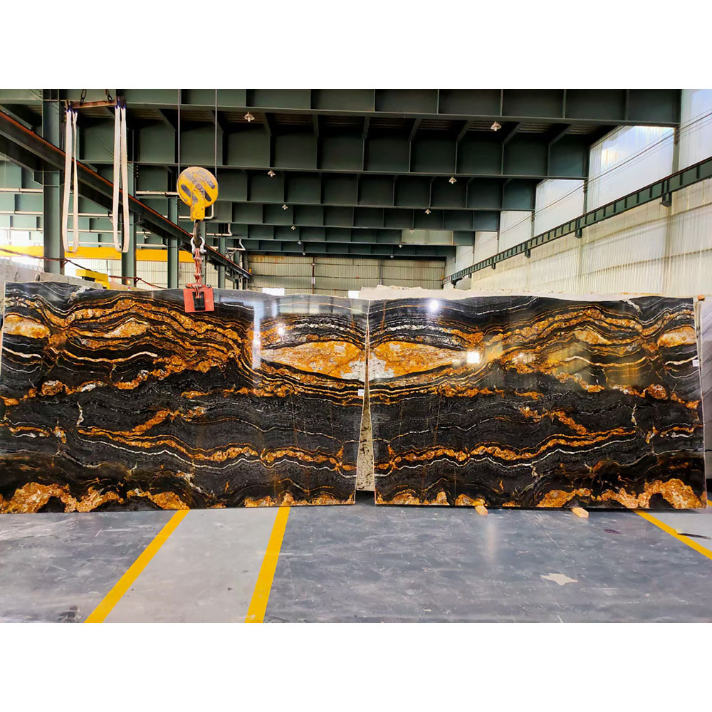 Natural real Black with gold Matrix Titanium Granite slabs Magma Gold Granite  for  cabinet top