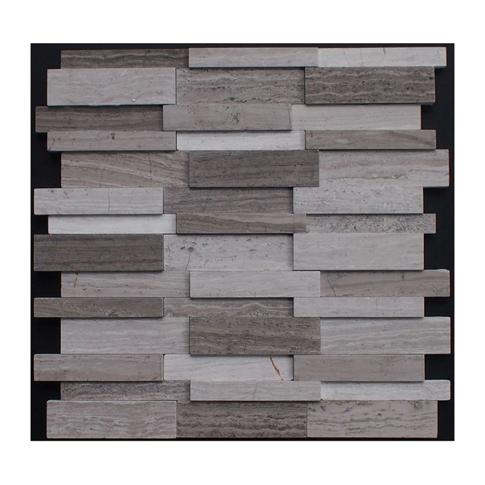 Chinese Wooden Grain  Mesh Marble Mosaic 3D Wall Backsplash Tiles