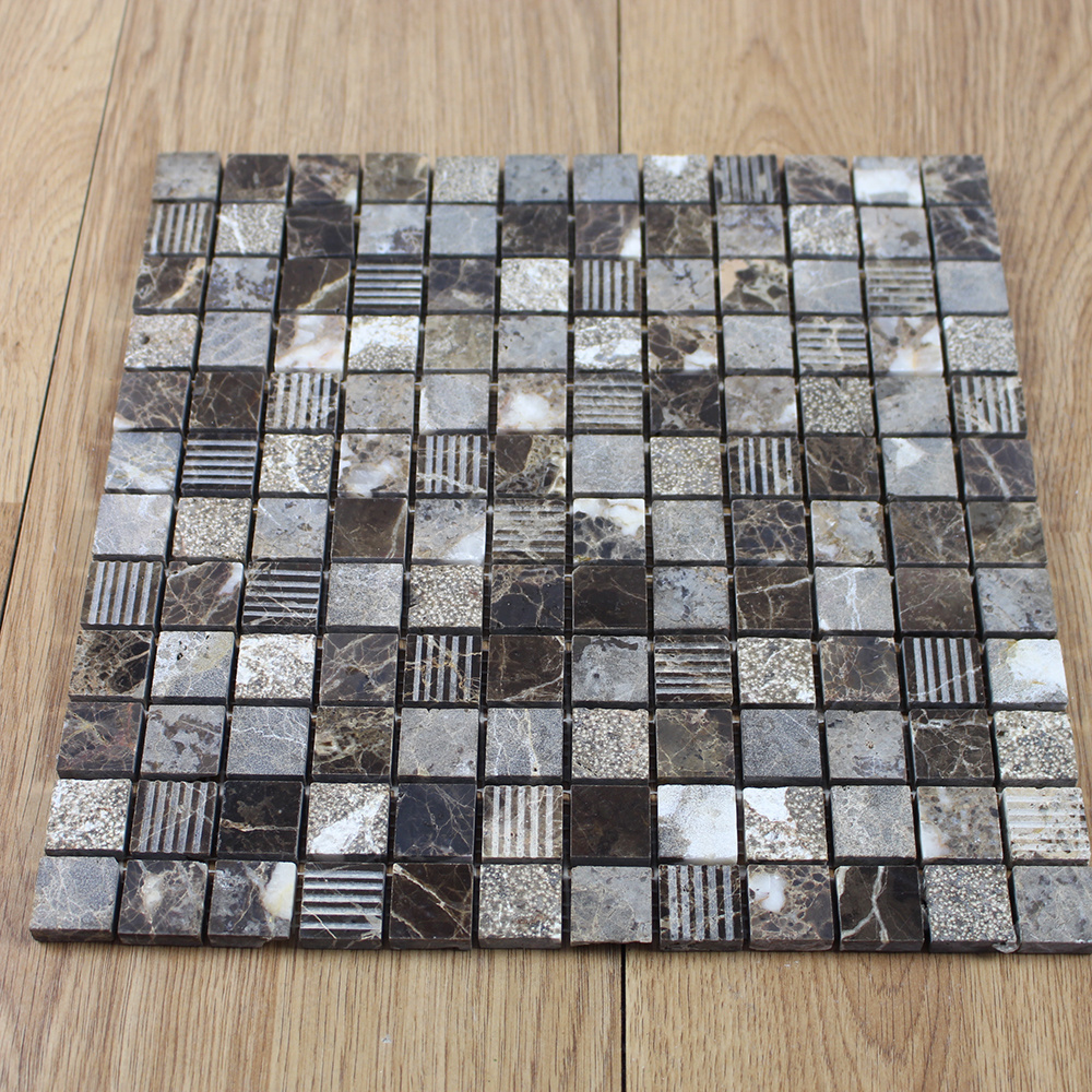 Brown  Spanished Emperador Marron Dark Square Multiple Finished Mosaic Tile  Backsplash Mosaic Tile