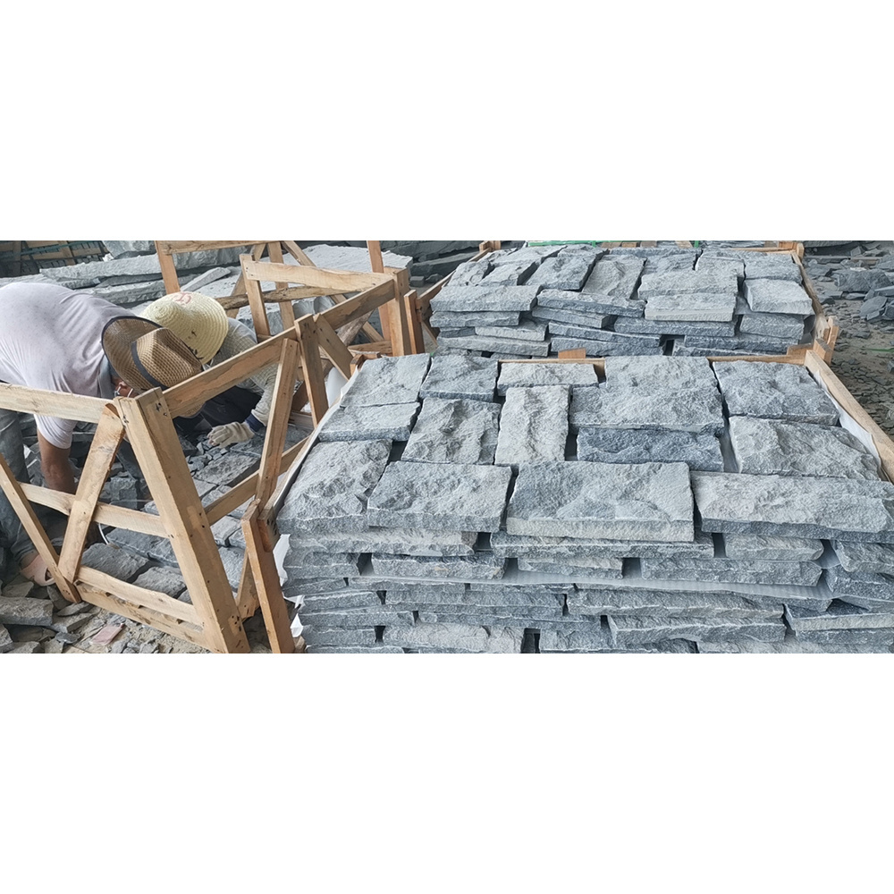 Natural dark granite rock paver stone veneer  stacked rock flag stone wall cladding ledger veneer