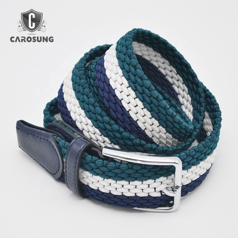 Carosung Custom Silver Pin Buckle Casual Elastic Belt Men Fashion Braided Fabric Belt For Women in 35mm