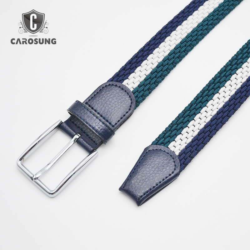 Carosung Custom Silver Pin Buckle Casual Elastic Belt Men Fashion Braided Fabric Belt For Women in 35mm