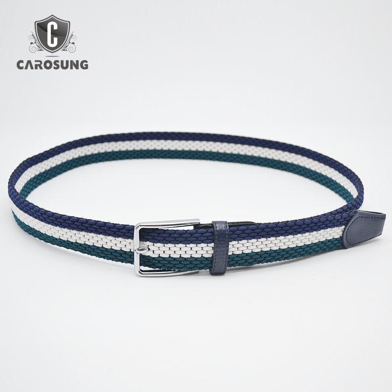 Carosung Custom Silver Pin Buckle Casual Elastic Belt Men Fashion Braided Fabric Belt For Women in 35mm