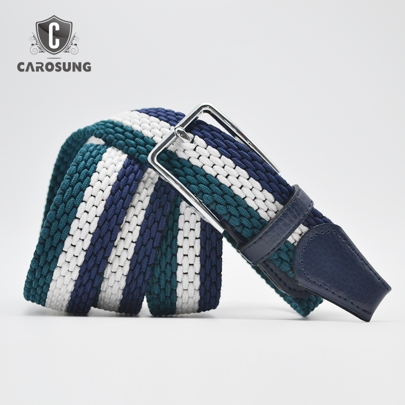 Carosung Custom Silver Pin Buckle Casual Elastic Belt Men Fashion Braided Fabric Belt For Women in 35mm