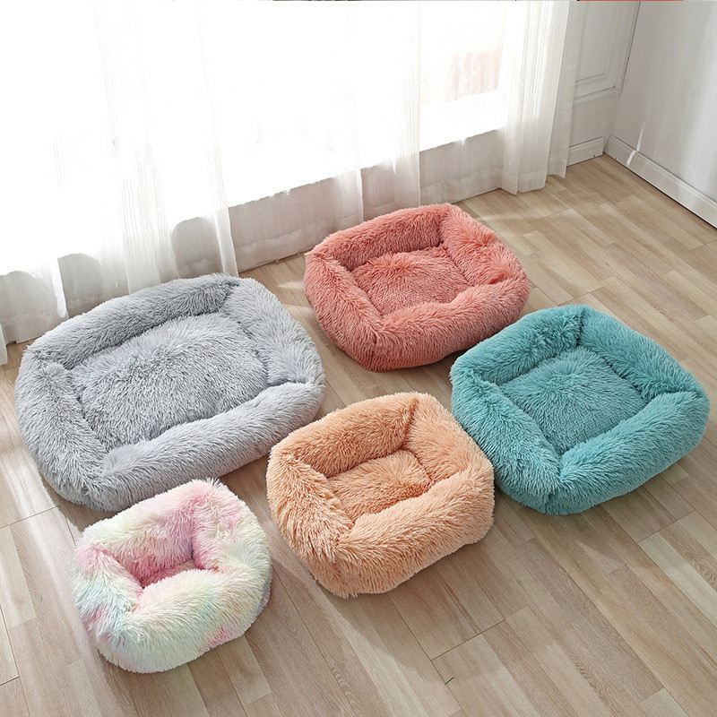 Warm Pet Bed Cat And Dog Winter  Indoor Cushion Bed With Non-Slip Bottom Machine Washable Long Plush Soft Round Sofa