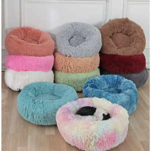 Warm Pet Bed Cat And Dog Winter  Indoor Cushion Bed With Non-Slip Bottom Machine Washable Long Plush Soft Round Sofa