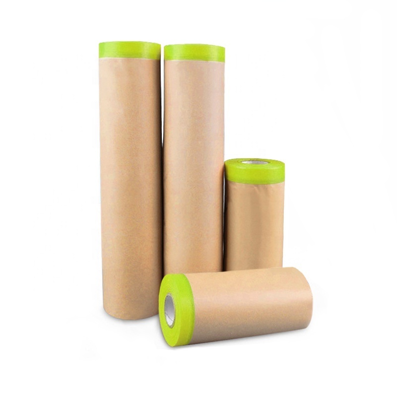 Autobody car craft kraft paper pre taped masking tape adhesive paper film for use in auto painting