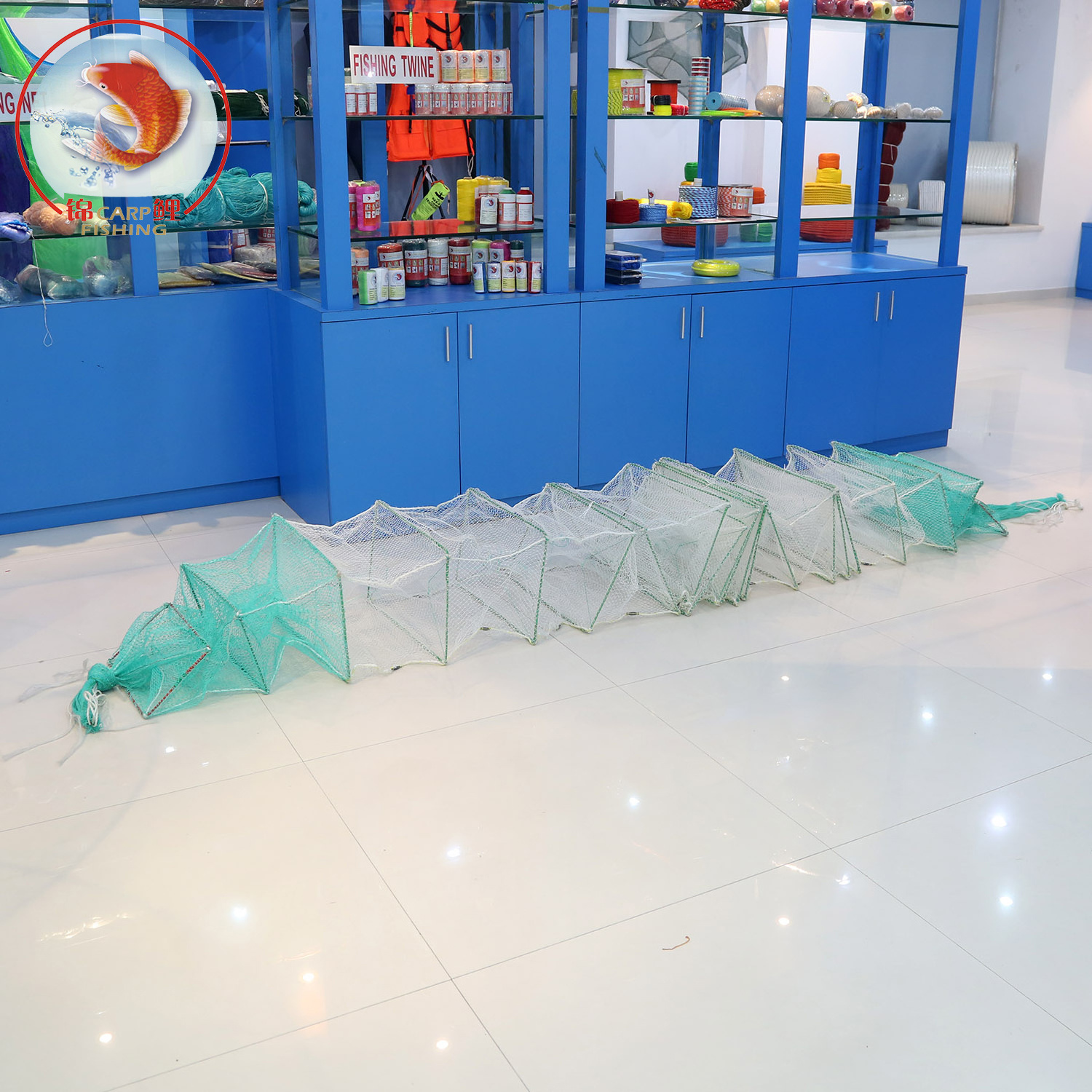 Hot Selling 380d/6ply Green Fish Trap Multifilament Hdpe Great Wall Fish Cage Collapsible Fish Cage